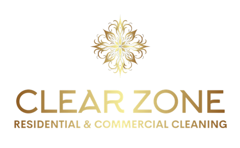 Clear Zone logo in gold text reading Residential & Commercial Cleaning, representing a professional house and commercial cleaning provider.
