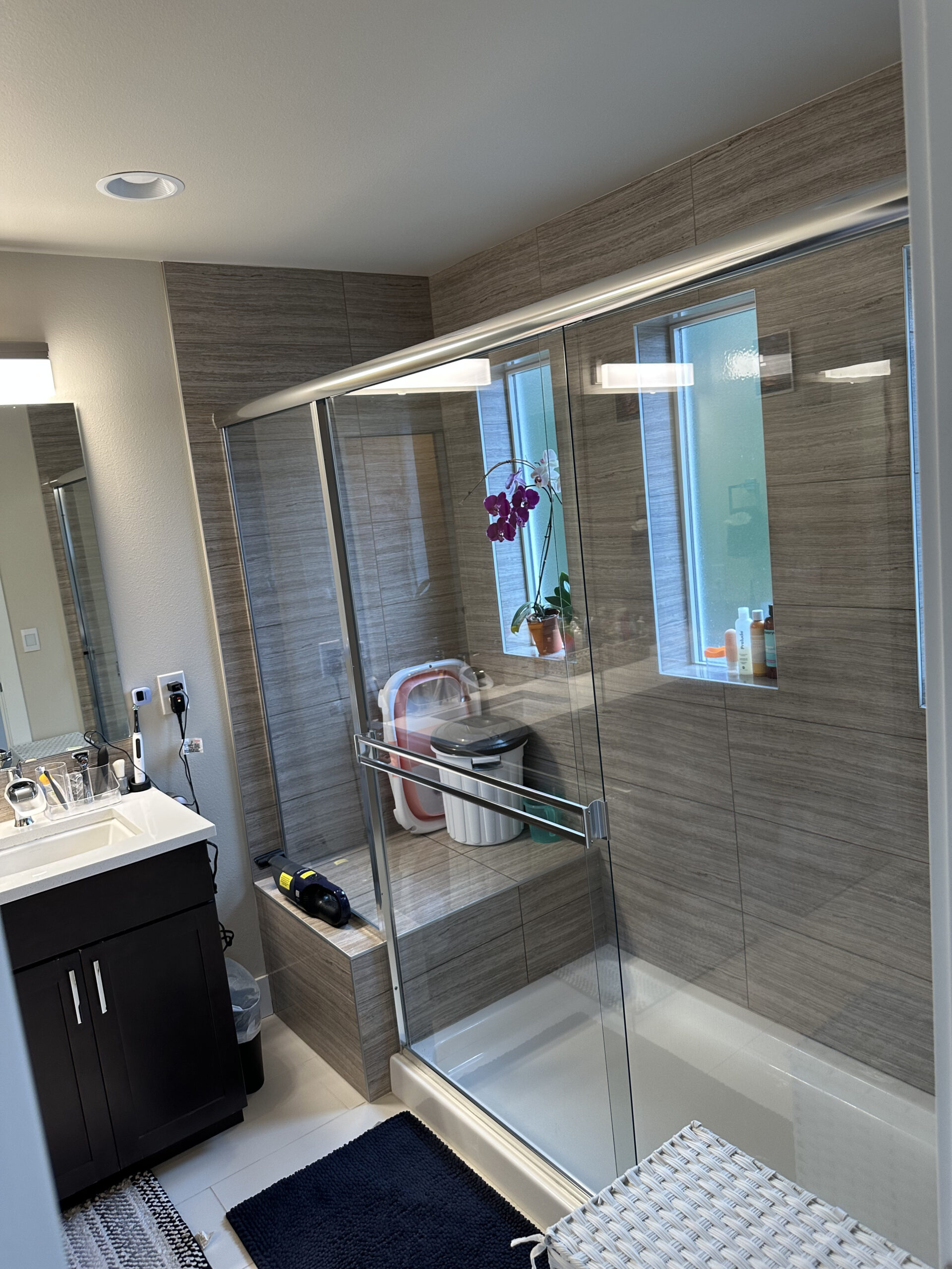 Residential bathroom cleaning by Clear Zone.