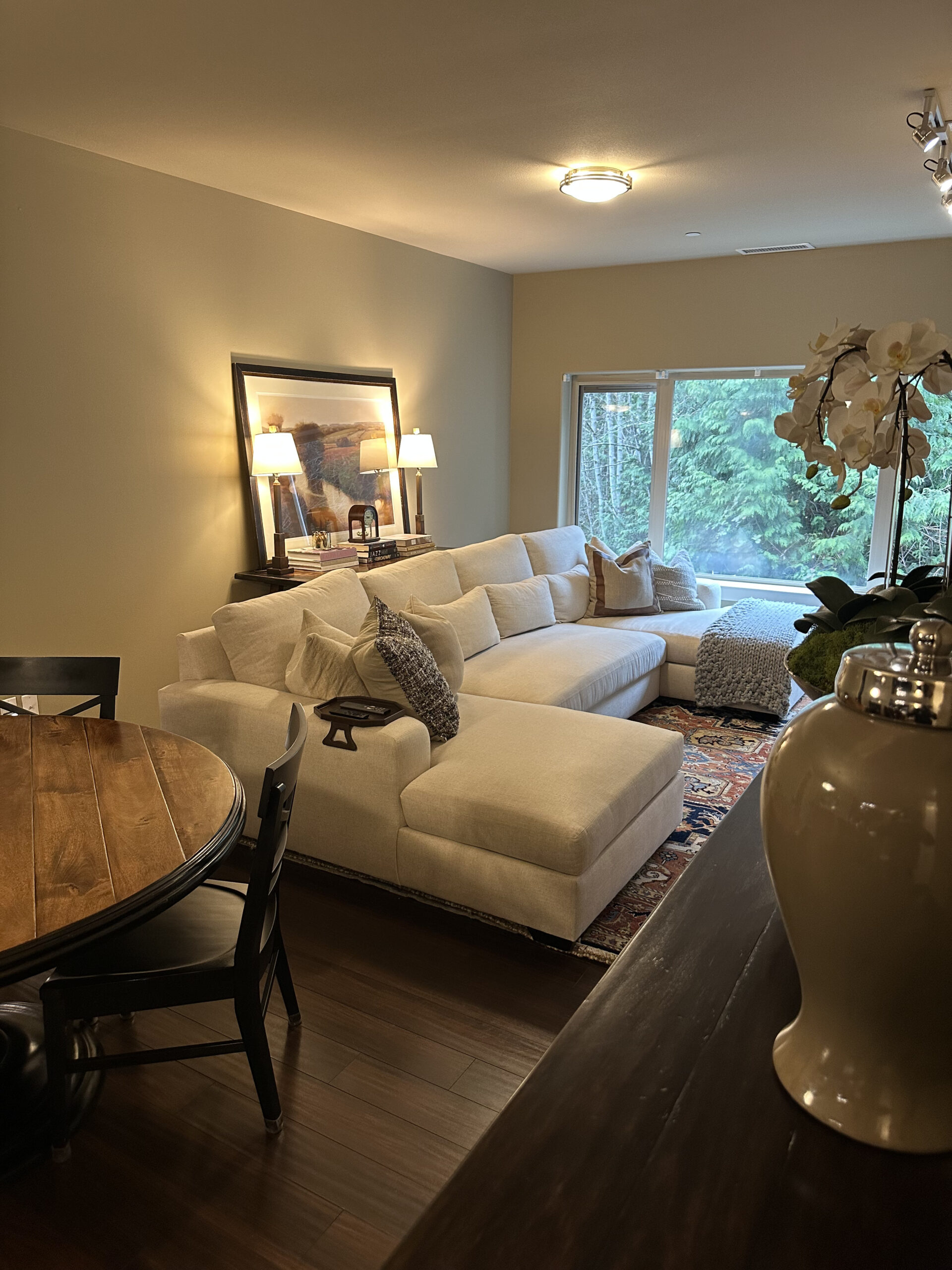 Living room home cleaning by Clear Zone (surfaces and floors).